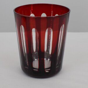 Ruby Red Cut-to-Clear Glass Tumbler Whiskey Highball 4.25" tall Vintage